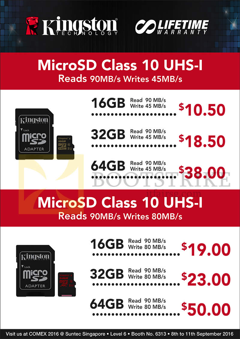 COMEX 2016 price list image brochure of Convergent Kingston MicroSD Class 10 UHS-I 16GB, 32GB, 64GB