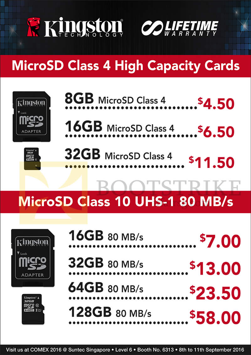 COMEX 2016 price list image brochure of Convergent Kingston MicroSD Class 4, Class 10, 8GB, 16GB, 32GB, 64GB, 128GB