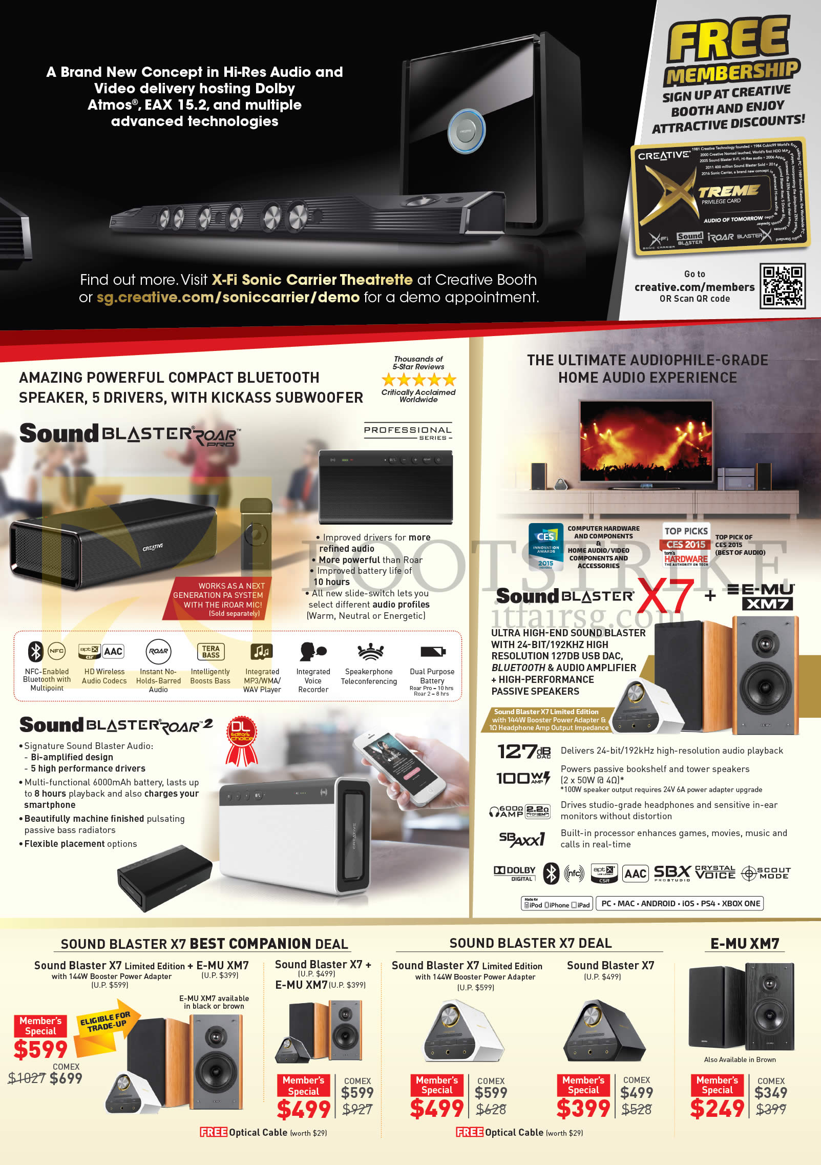 COMEX 2016 price list image brochure of Creative Deals Sound Blaster Roar, Sound Blaster Roar 2, X7, Companion Deal, X7 Deal, E-MU XM7