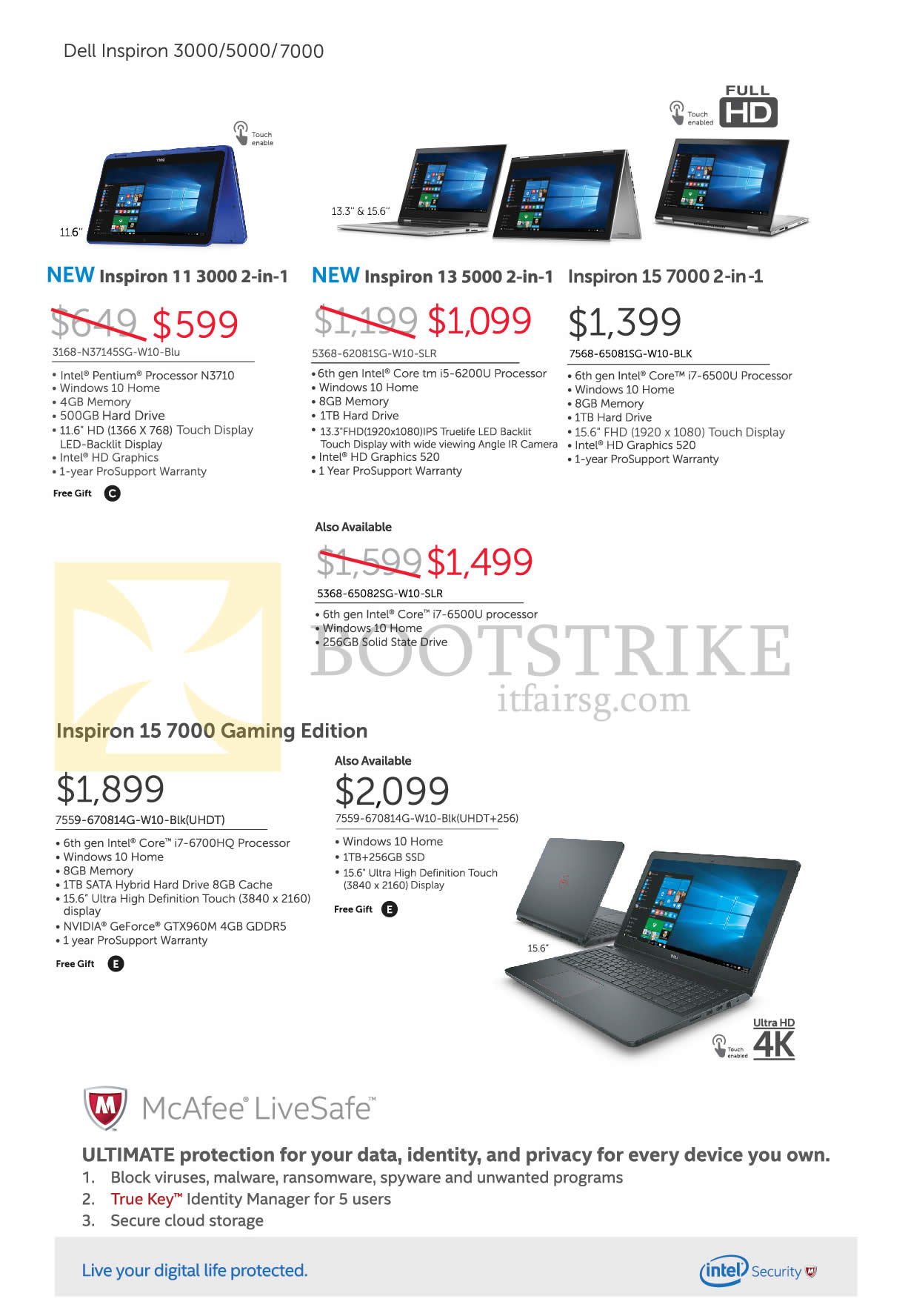COMEX 2016 price list image brochure of Dell Notebooks Inspiron 11 3000, 13 5000, 15 7000, Gaming Series