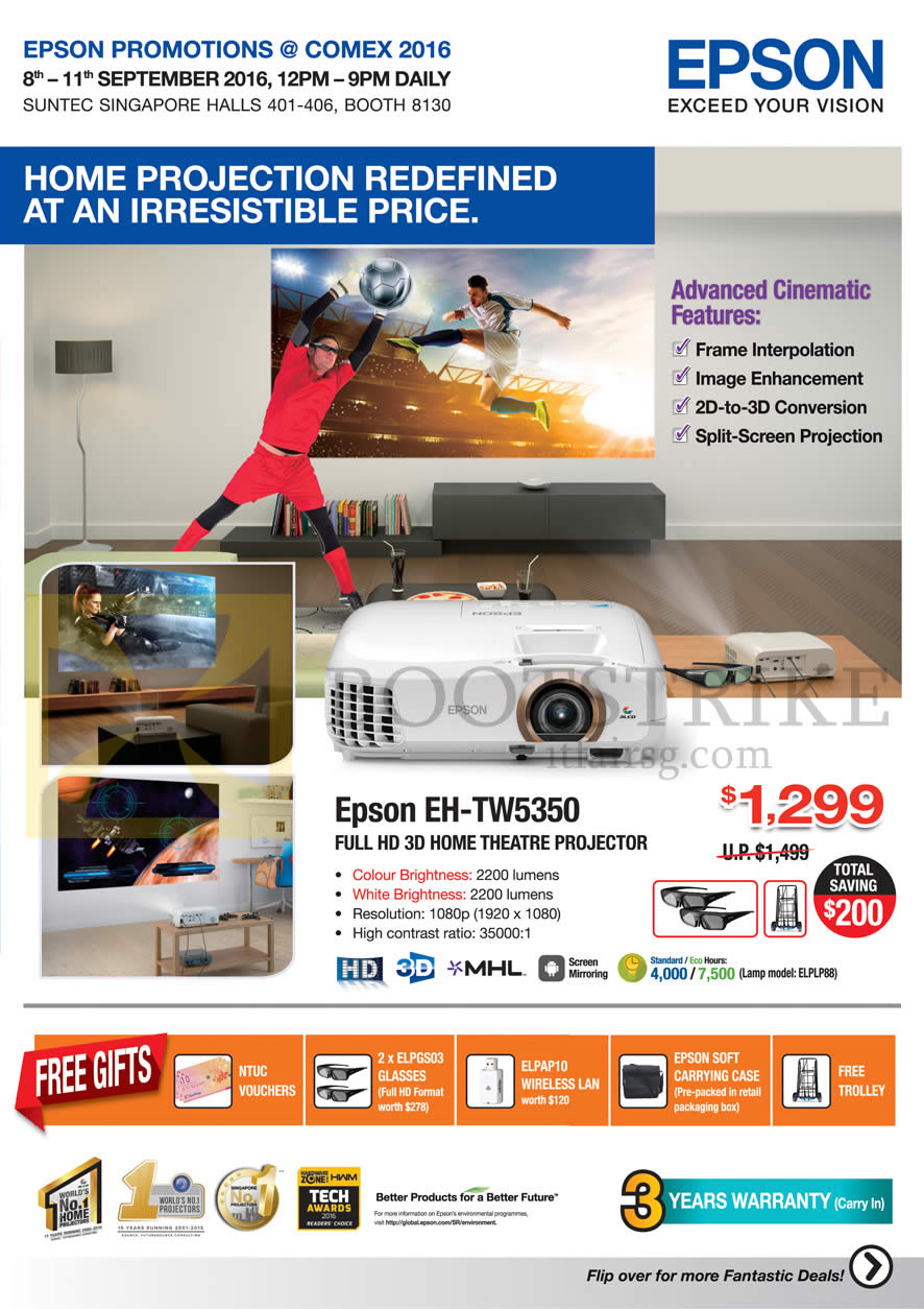 COMEX 2016 price list image brochure of Epson Home Theatre Projector EH-TW5350, Free Gifts