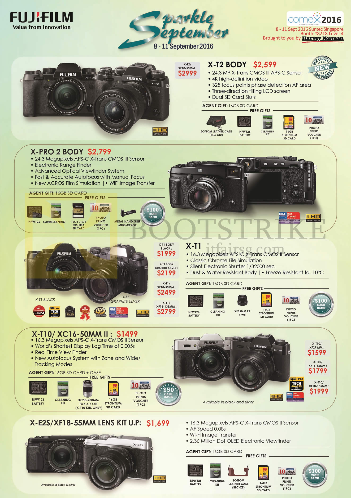 COMEX 2016 price list image brochure of Fujifilm Digital Cameras X-T2, X-PRO 2, X-T1, X-T10, X-E2S