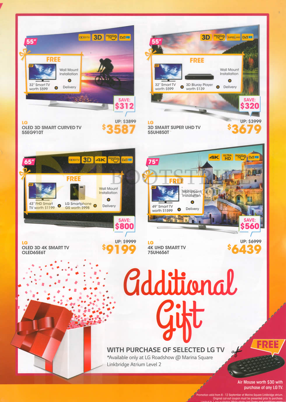 COMEX 2016 price list image brochure of Gain City LG TVs 55EG910T, 55UH850T, OLED65E6T, 75UH656T