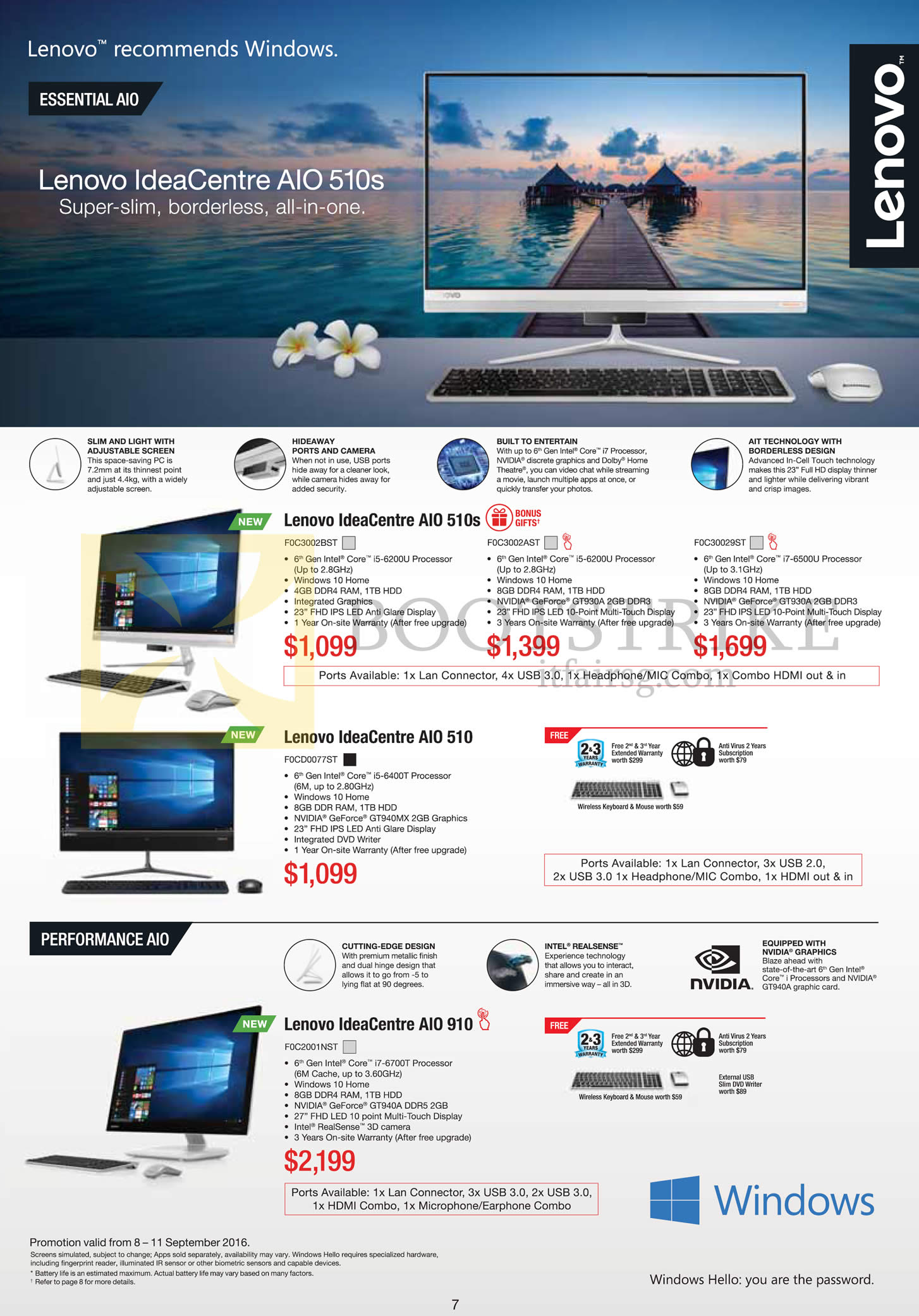 COMEX 2016 price list image brochure of Lenovo Desktop PCs All-in-One AIO IdeaCentre 510s, 510, 910