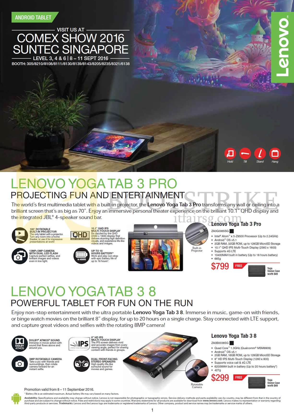 COMEX 2016 price list image brochure of Lenovo Tablets Yoga Tab 3 Pro, Tab 3 8