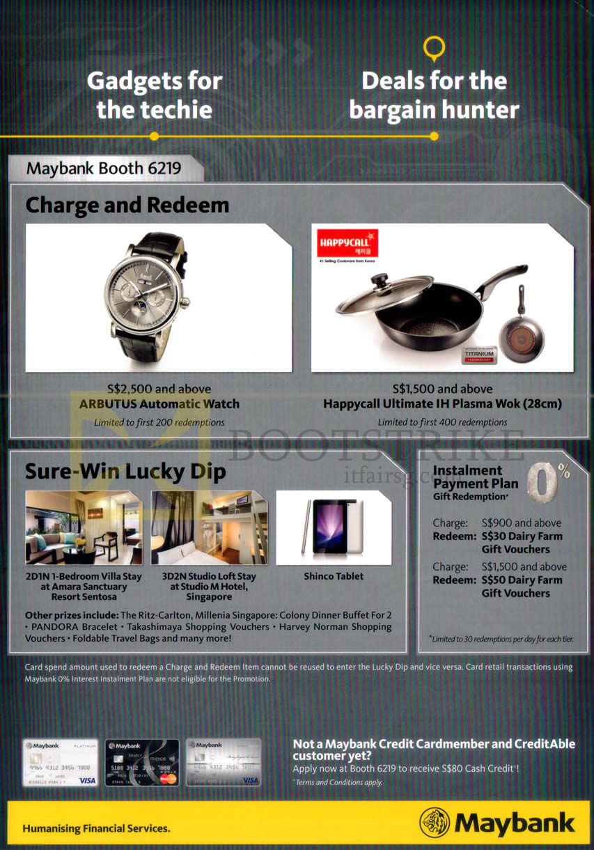 COMEX 2016 price list image brochure of Maybank Charge N Redeem Gifts, Sure Win Lucky Dip, Instalment Payment Plan