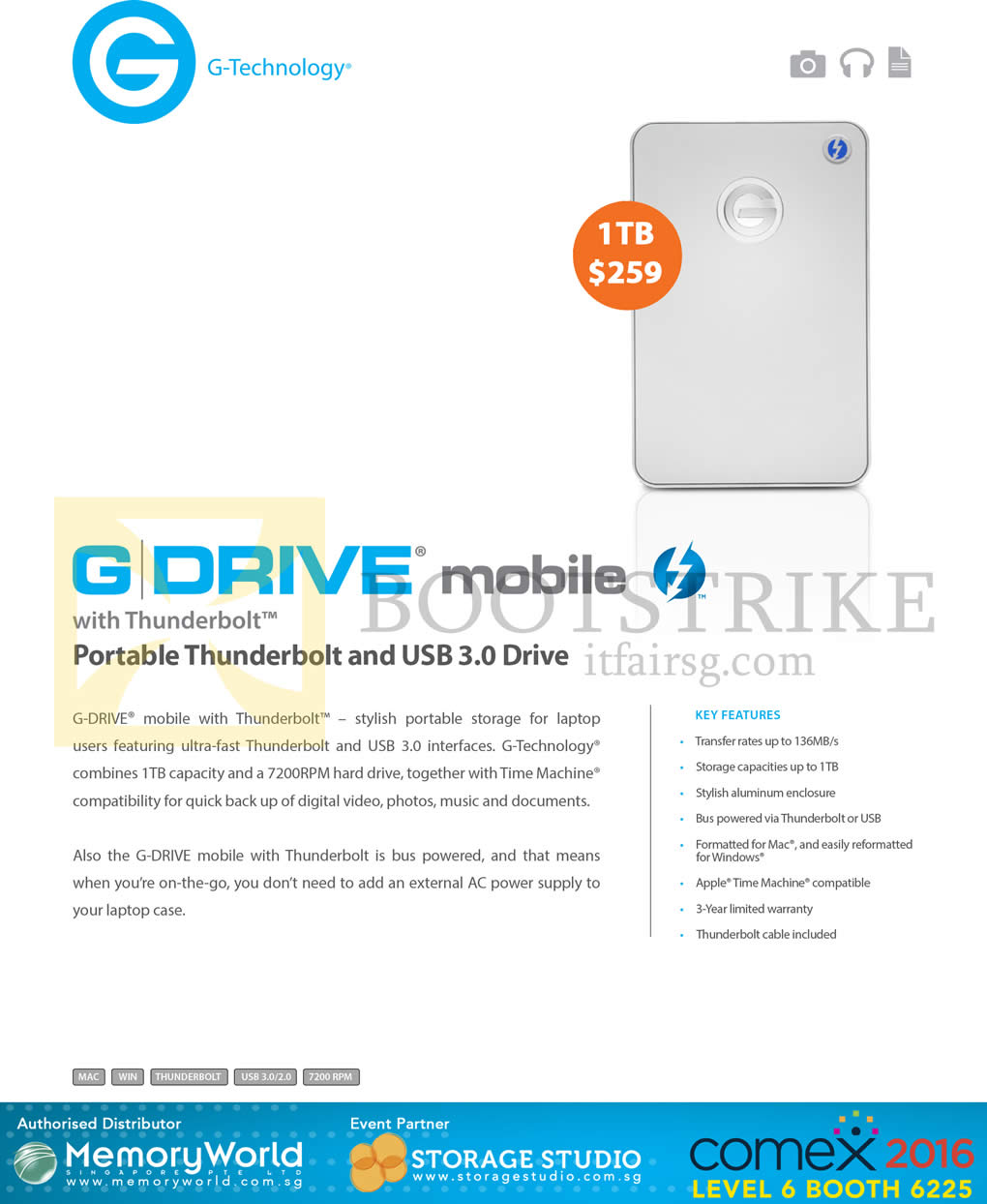 COMEX 2016 price list image brochure of Memory World G-Technology G Drive External Drive 1TB Thunderbolt USB
