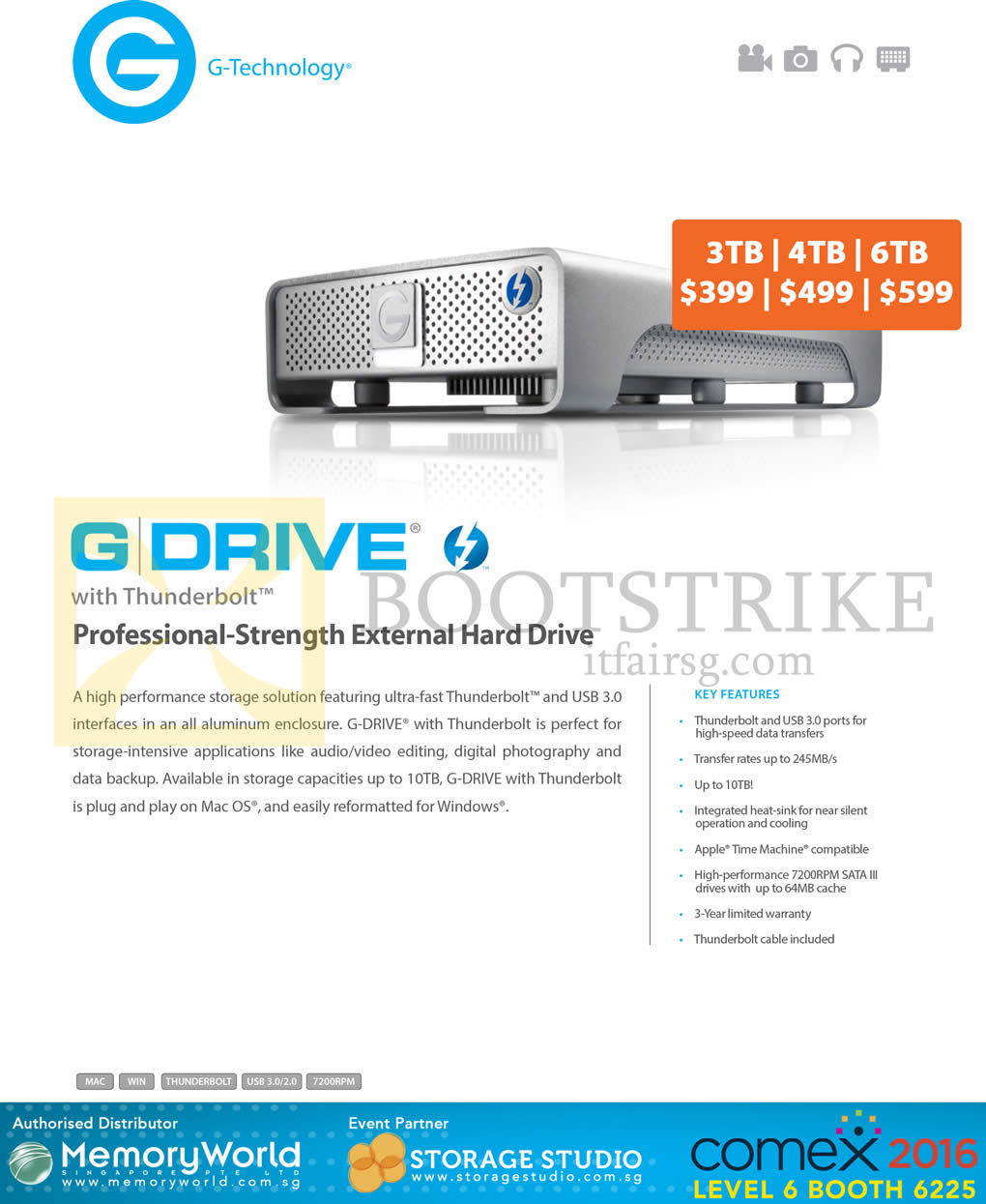 COMEX 2016 price list image brochure of Memory World G-Technology G Drive Thunderbolt 3TB, 4TB, 6TB