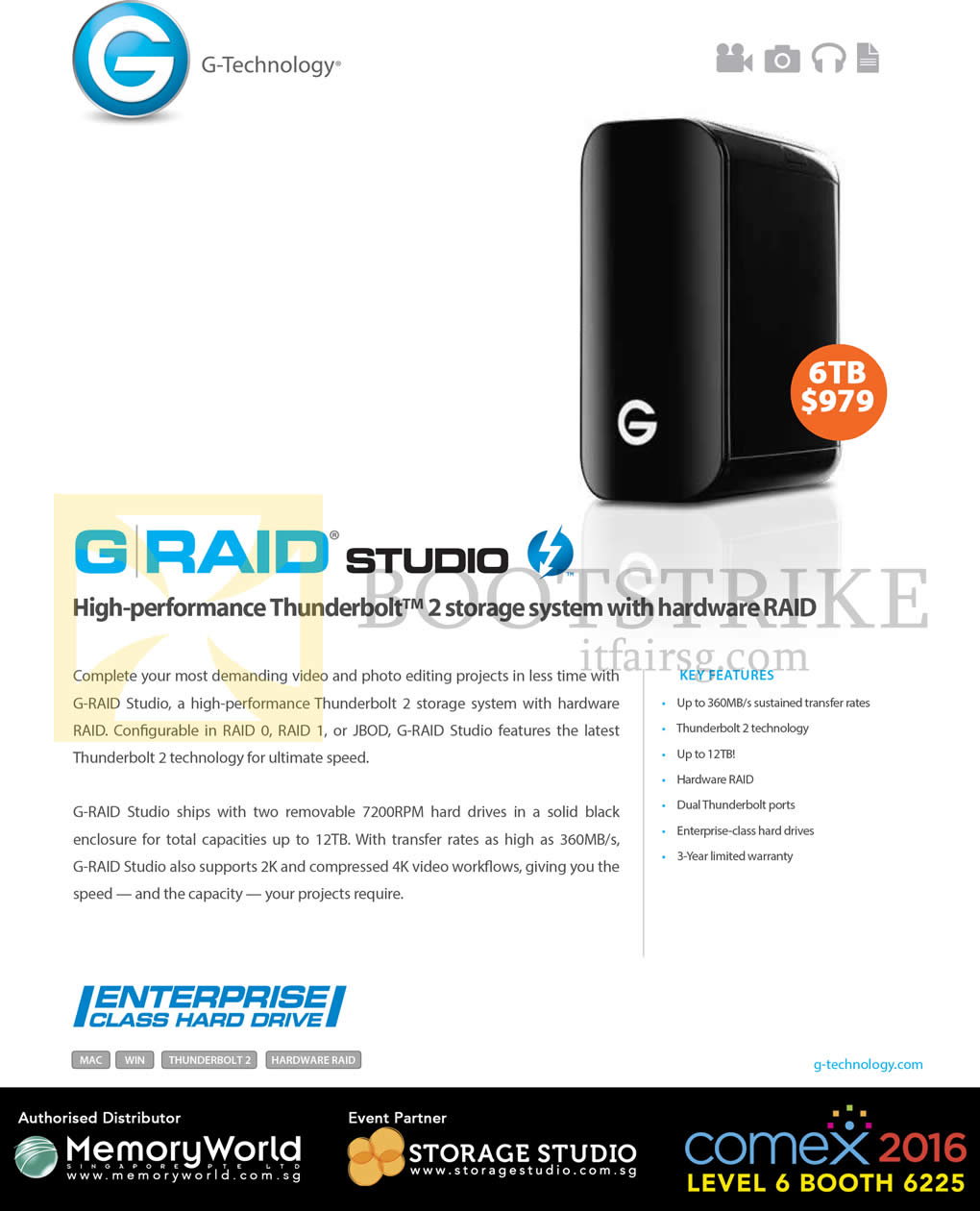 COMEX 2016 price list image brochure of Memory World G-Technology G Raid Studio 6TB