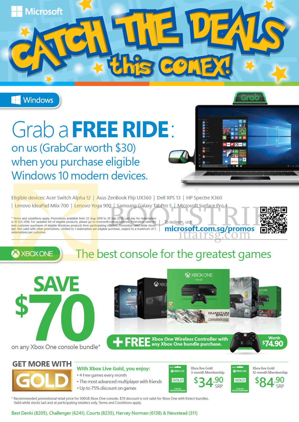 COMEX 2016 price list image brochure of Microsoft Buy Windows 10 N Get Free Ride, Xbox One Console Bundles, Gold