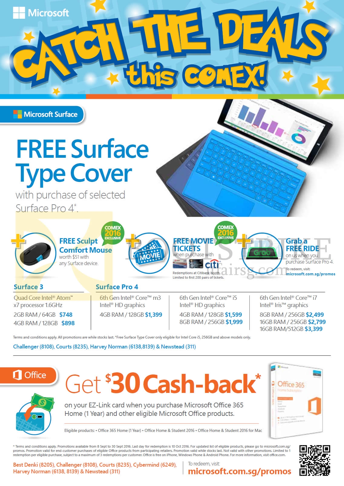 COMEX 2016 price list image brochure of Microsoft Surface Pro 4.0 Tablet, Office 365 Cashback
