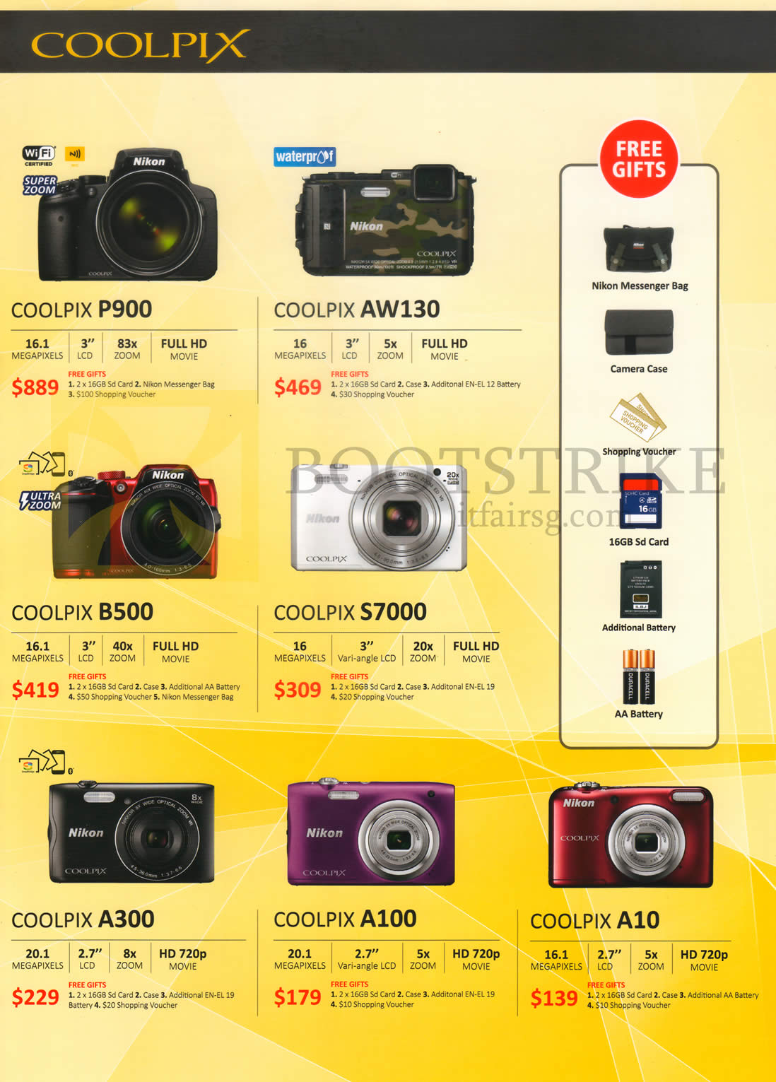 COMEX 2016 price list image brochure of Nikon Digital Cameras Coolpix P900, AW130, B500, S7000, A300, A100, A10