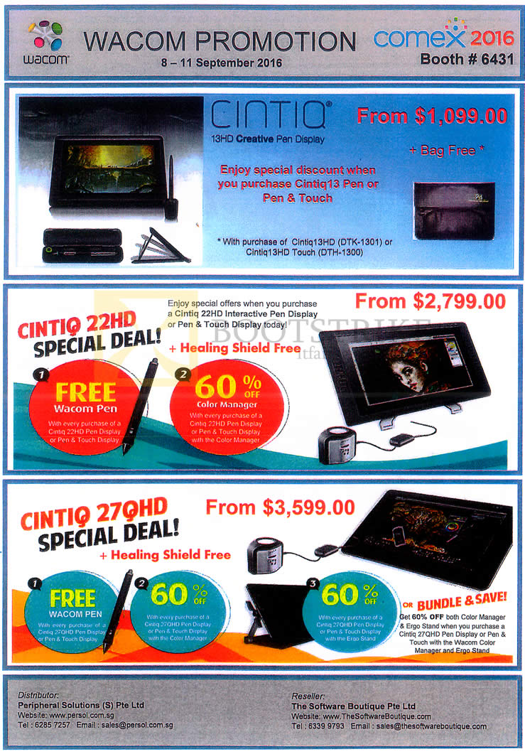 COMEX 2016 price list image brochure of Peripheral Solutions Wacom Interactive Pen Cintiq, 22HD, 27QHD