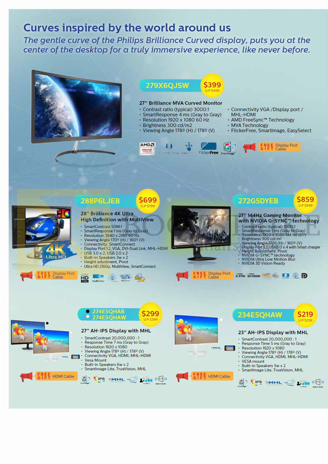 COMEX 2016 price list image brochure of Philips Newstead Monitors 279X6QJSW, 288P6LJEB, 272G5DYEB, 274E5QHAB, 274E5QHAW, 234E5QHAW