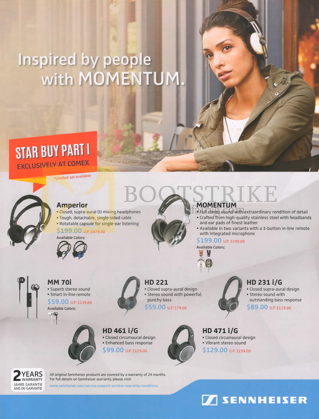 COMEX 2016 price list image brochure of Sennheiser Headphones, Earphone, Amperior, Momentum, MM70i, HD 221, HD 231, HD 461 I, HD 471 I