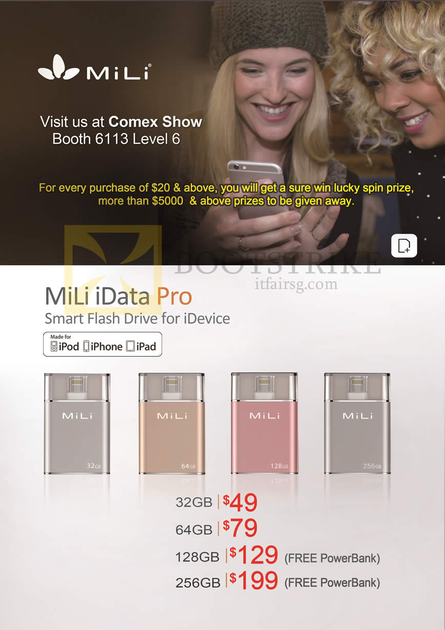 COMEX 2016 price list image brochure of Sprint-Cass MiLi Smart Flash Drive, IData Pro 32GB 64GB 128GB 256GB