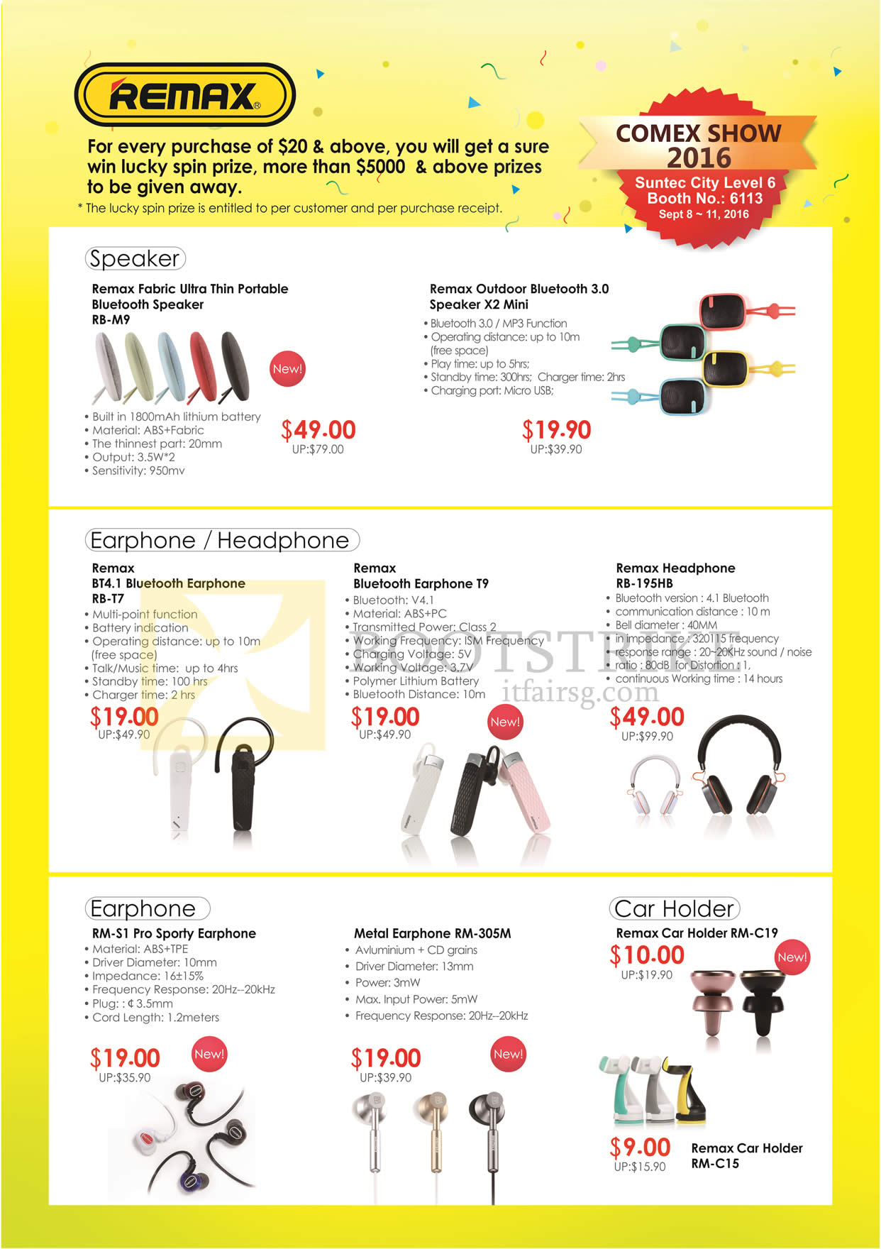 COMEX 2016 price list image brochure of Sprint-Cass Remax Speaker, Earphones, Headphones, Fabric, Outdoor, Bluetooth, Pro Sporty, Metal.jpg