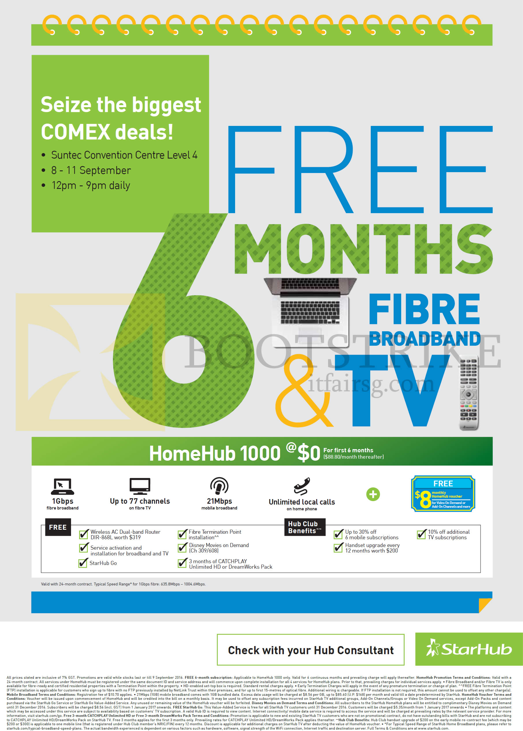 COMEX 2016 price list image brochure of StarHub HomeHub 1000, Free 6 Months Fibre Broadband, TV