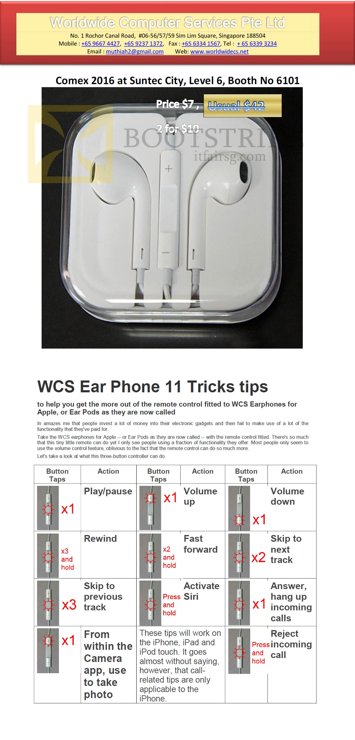 COMEX 2016 price list image brochure of Worldwide Computer WCS Earphone