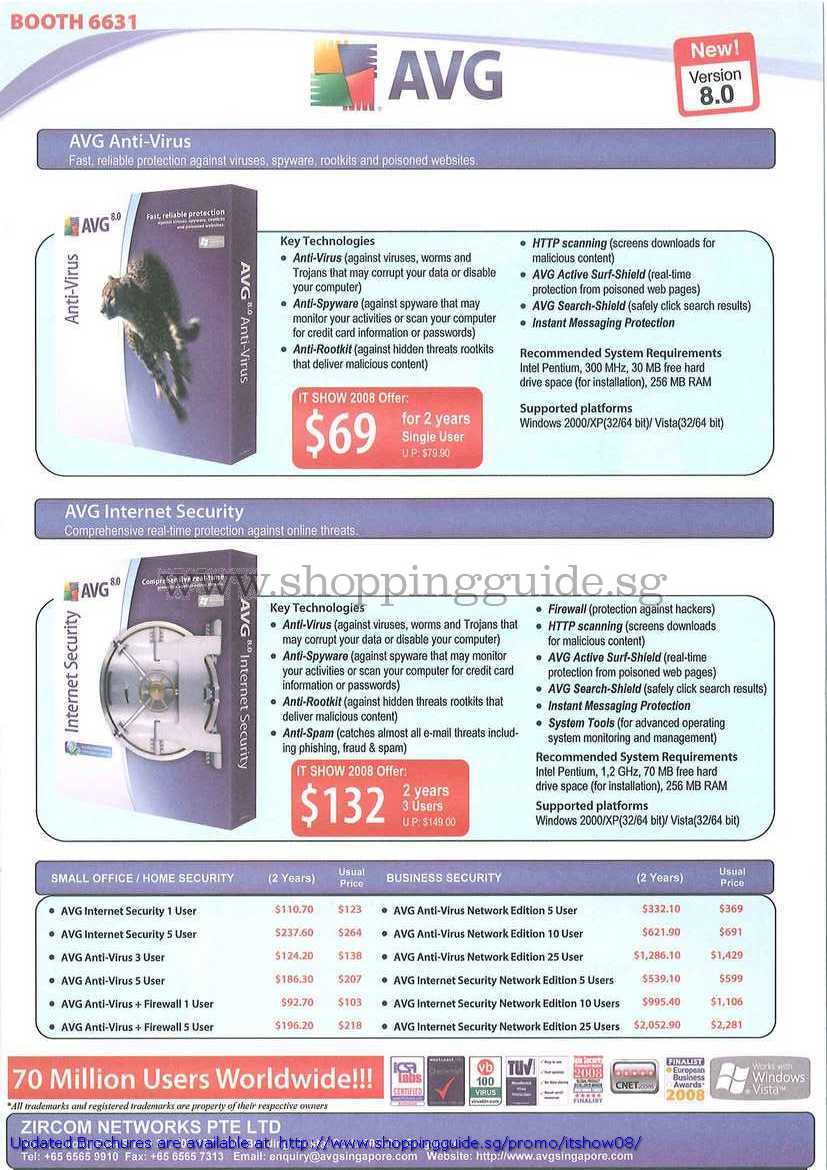 IT Show 2008 price list image brochure of AVG Anti Virus Internet Security 8 Firewall