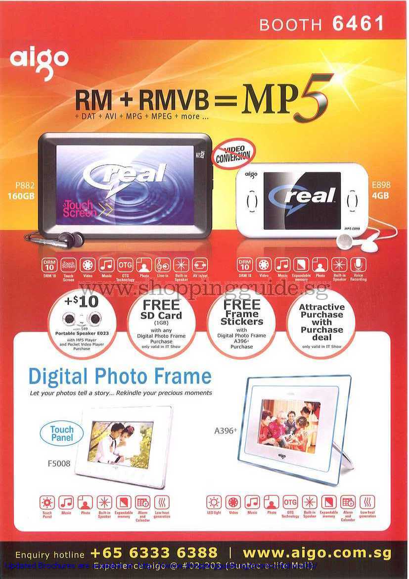 IT Show 2008 price list image brochure of Aigo RMVB RM MP5 Portable Player Digital Photo Frame F5008 A396