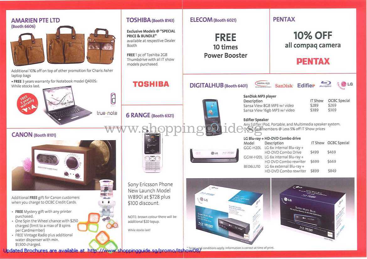 IT Show 2008 price list image brochure of Amarien Discounts Canon Toshiba 6Range DigitalHub Elecom Pentax