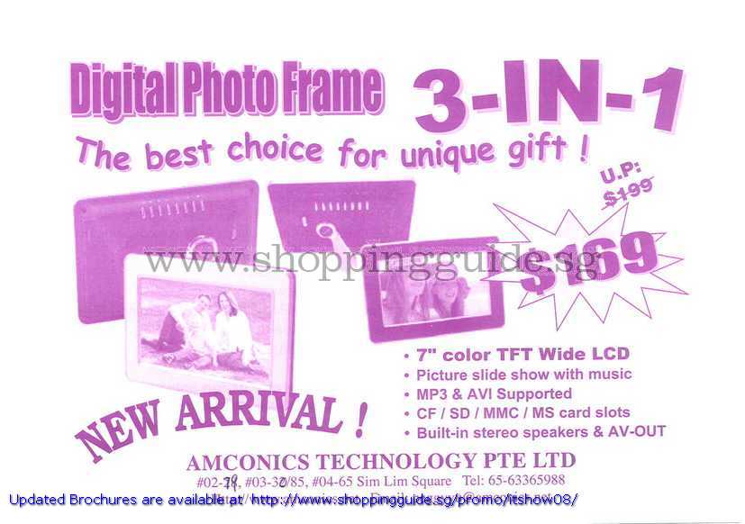IT Show 2008 price list image brochure of Amconics Digital Photo Frame 3 In 1