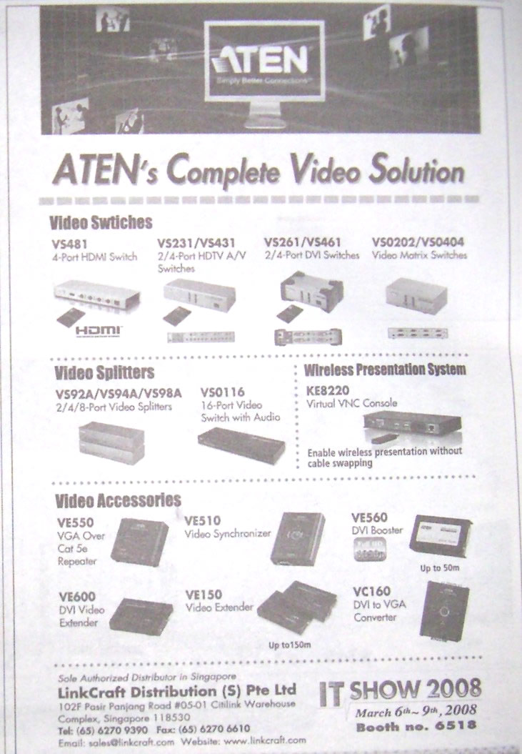 IT Show 2008 price list image brochure of Aten Video Switches Splitters Accessories Wireless Presentation Matrix DVI HDTV HDMI