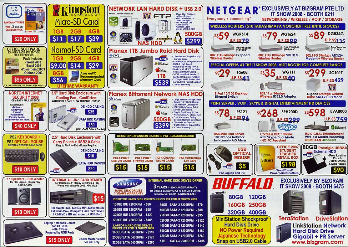 IT Show 2008 price list image brochure of Bizgram Kingston Memory NAS Netgear Routers Buffalo Samsung Norton