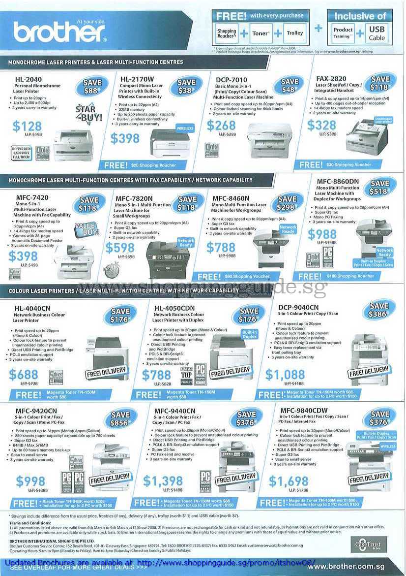 IT Show 2008 price list image brochure of Brother Mono Laser Printers HL Multi Function Fax Network Colour