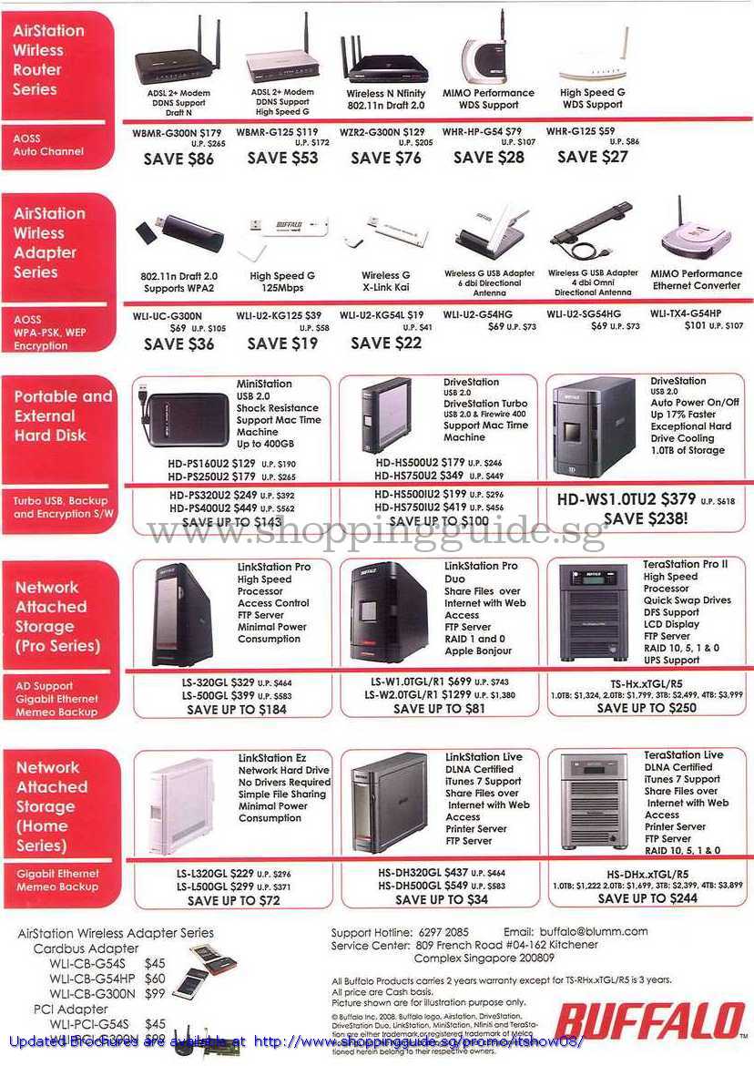 IT Show 2008 price list image brochure of Buffalo AirStation Wireless Adaptor Router External Harddisk NAS