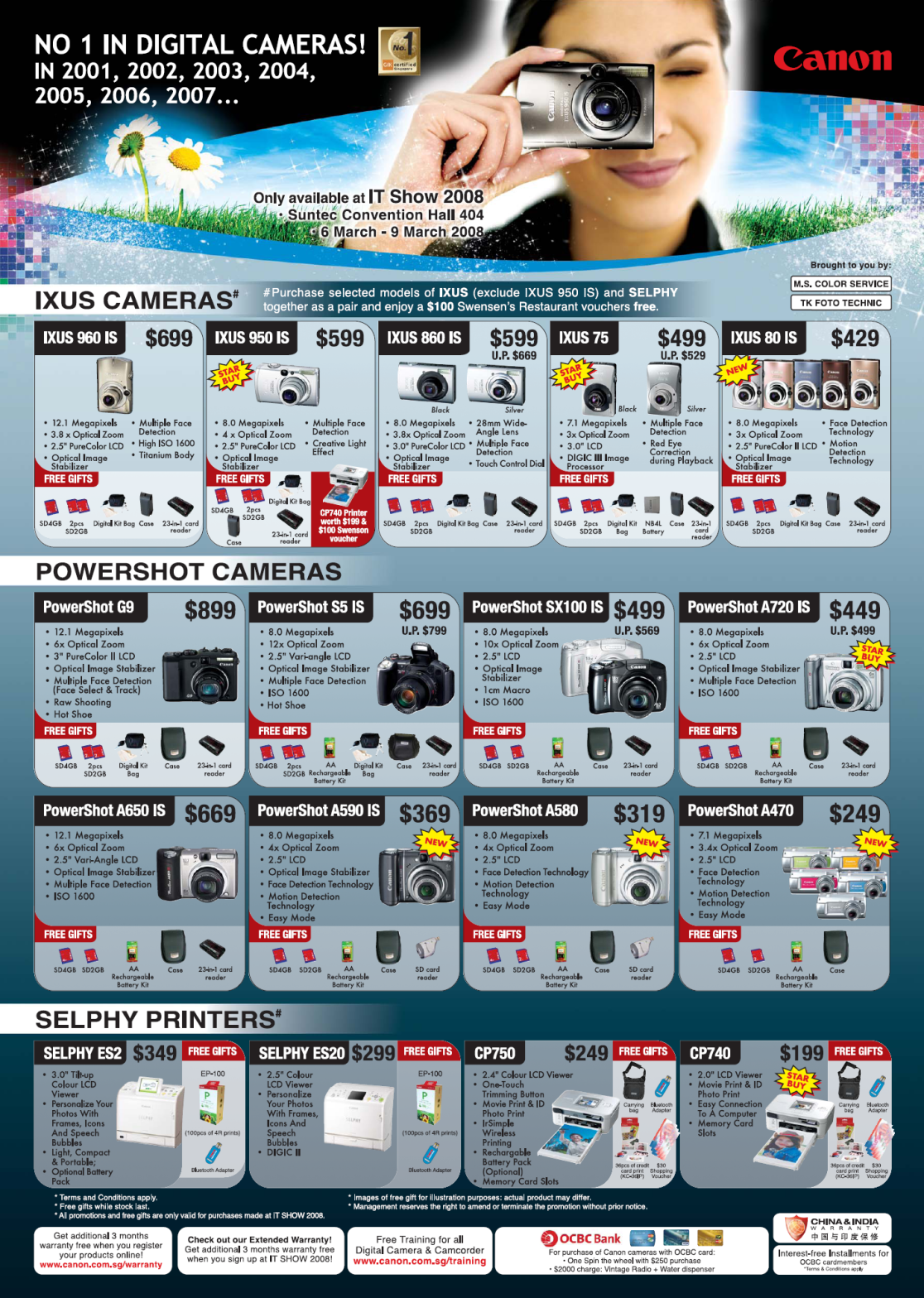 IT Show 2008 price list image brochure of Canon Digital Cameras Ixus Powershot Selphy Printers