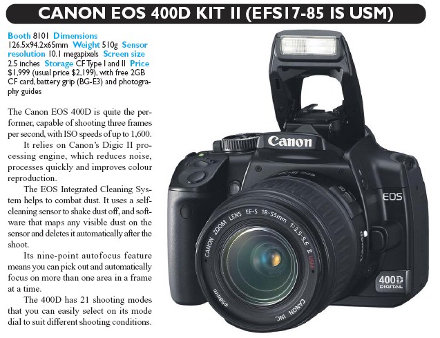 IT Show 2008 price list image brochure of Canon EOS 400D Kit II Digital Camera