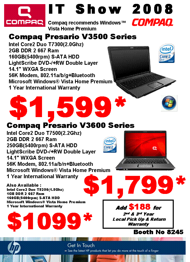 IT Show 2008 price list image brochure of Compaq Presario Notebooks V3500 V3600