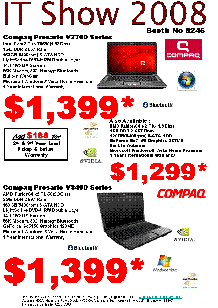 IT Show 2008 price list image brochure of Compaq Presario Notebooks V3700 V3400