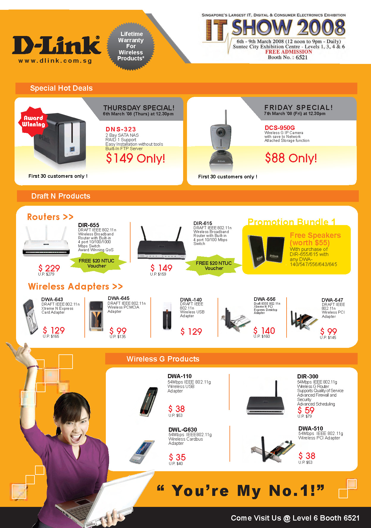 IT Show 2008 price list image brochure of D-Link SATA NAS Wireless G IP Camera Routers Wireless Adapters DIR DWA DWA