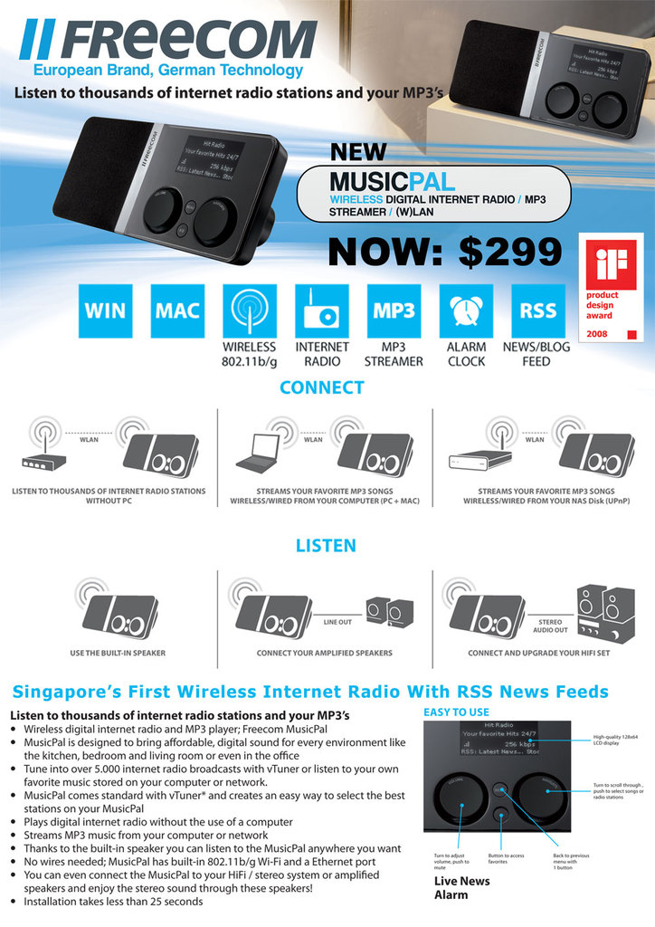 IT Show 2008 price list image brochure of Freecom MusicPal Wireless Digital Internet Radio