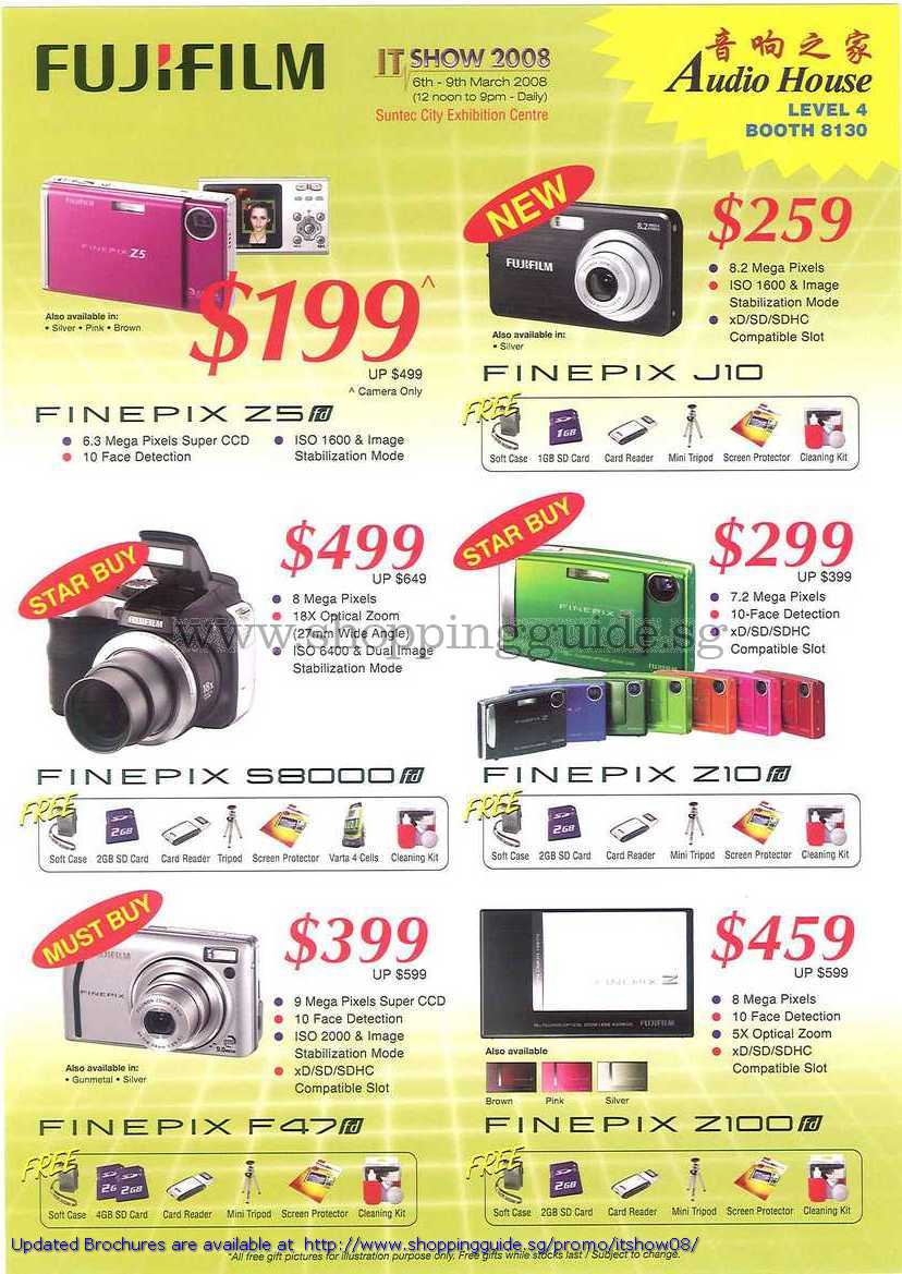 IT Show 2008 price list image brochure of Fujifilm Digital Cameras Finepix Z5 J10 S8000 Z10 F47 Z100