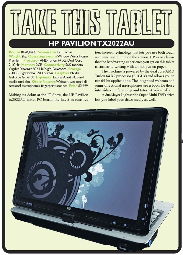 IT Show 2008 price list image brochure of HP Notebook Pavilion TX2022AU