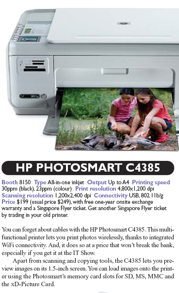 IT Show 2008 price list image brochure of HP Photosmart C4385 Inkjet Printer