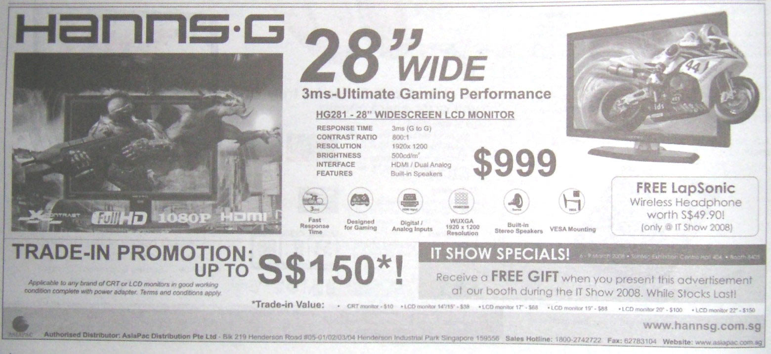 IT Show 2008 price list image brochure of Hanns G LCD Monitor HG281 Widescreen