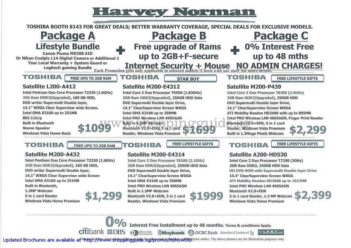 IT Show 2008 price list image brochure of Harvey Normal Toshiba Notebooks Satellite L200 M200 A200