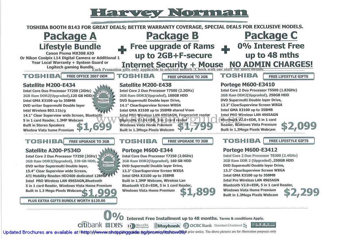 IT Show 2008 price list image brochure of Harvey Norman Toshiba Satellite Notebook M200 Portege M600 A200