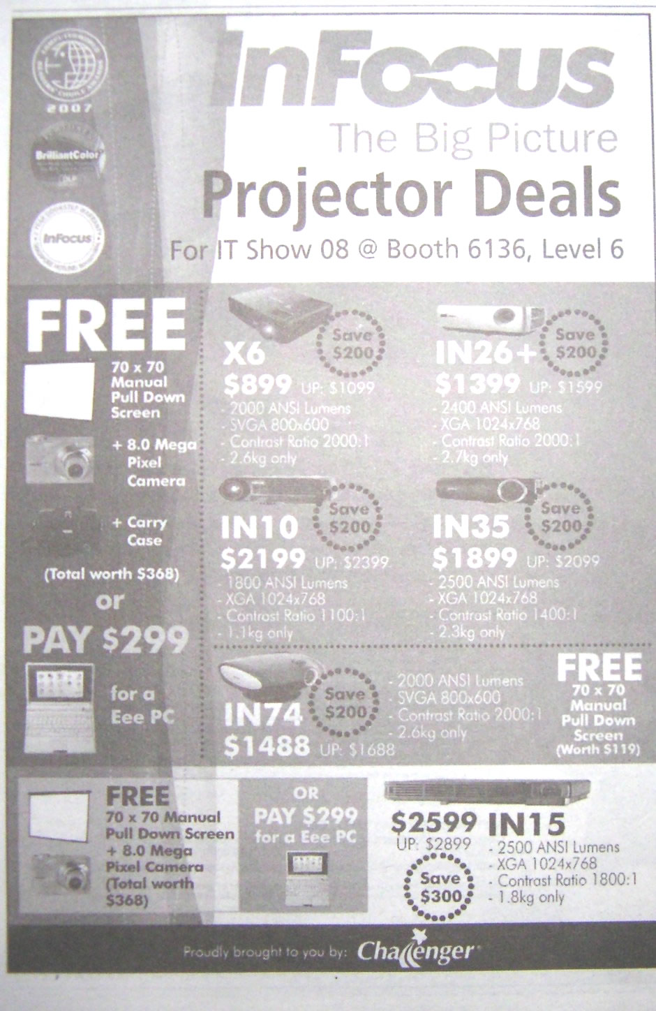 IT Show 2008 price list image brochure of InFocus Projector X6 IN26 IN10 IN35 IN74