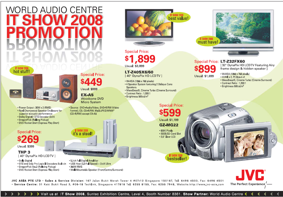 IT Show 2008 price list image brochure of JVC DynaPix LCD TV LT Z40SX6 Z32FX60 Woodcone DVD EX-A5 THP 3