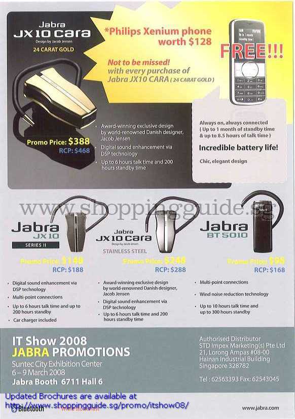 IT Show 2008 price list image brochure of Jabra Bluetooth Headset JX10 Cara BT5010