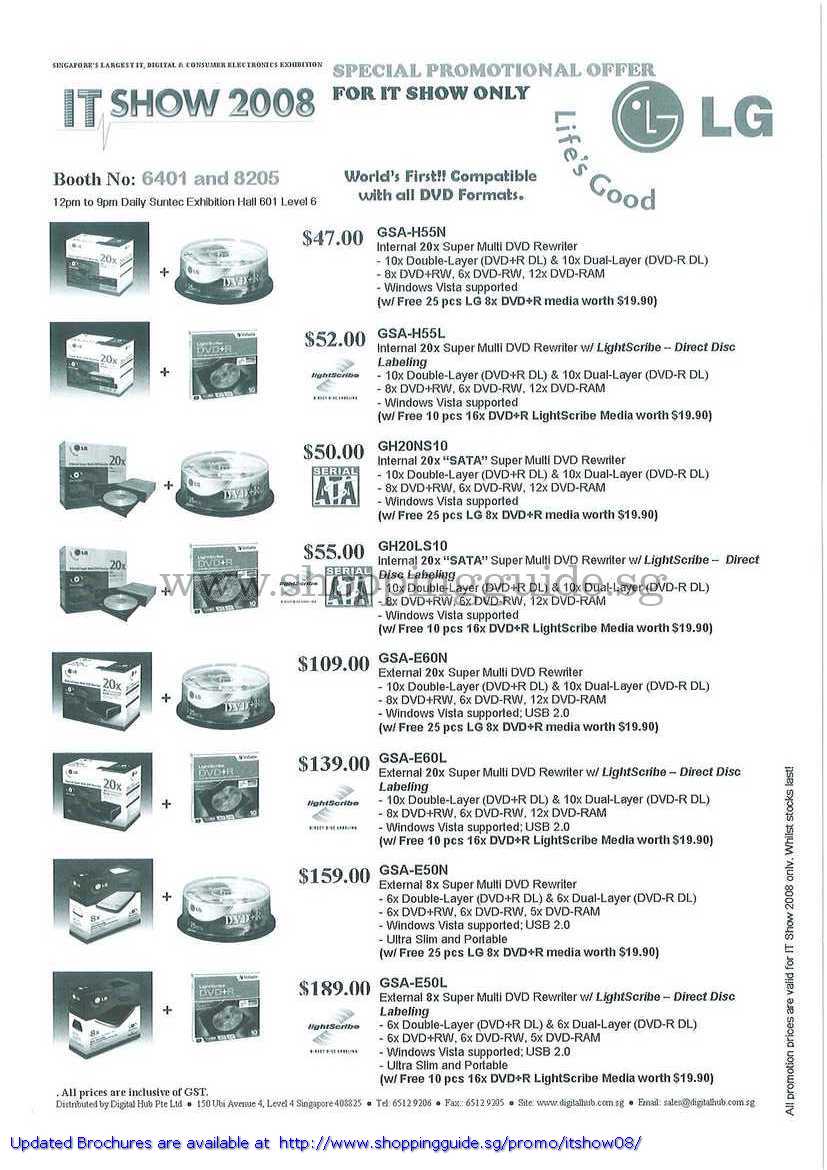 IT Show 2008 price list image brochure of LG DVD Optical Media Internal External Writer SATA Pata LightScribe GSA GH20