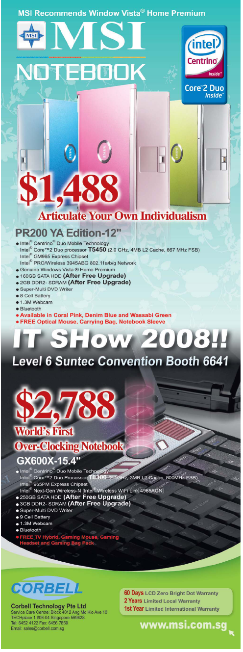 IT Show 2008 price list image brochure of MSI Notebook PR200 YA Edition GX600X
