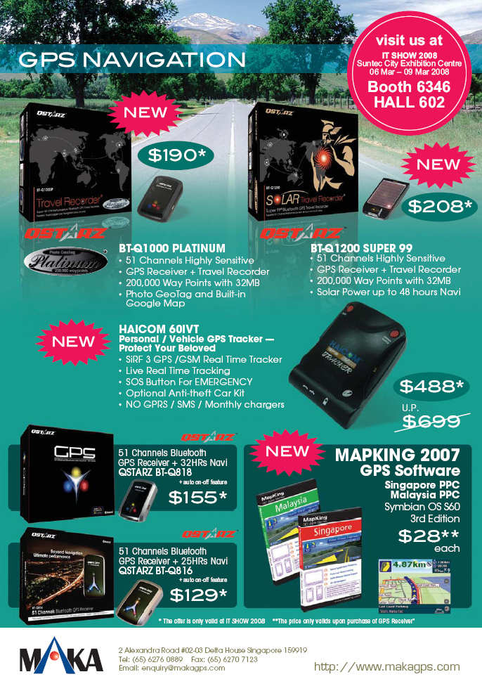 IT Show 2008 price list image brochure of Maka GPS BT Q1000 Q1200 Super 99 Mapking 2007 Symbian PPC Qstarz