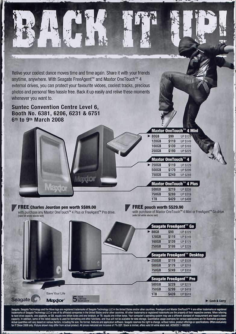 IT Show 2008 price list image brochure of Maxtor OneTouch Mini Plus Seagate FreeAgent Go Desktop Pro External Portable Storage